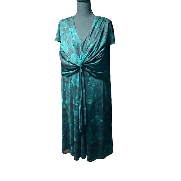 Coldwater Creek Size 22 Black and Teal Green Cap Sleeve Dress Pre-Owned - Picture 1 of 6